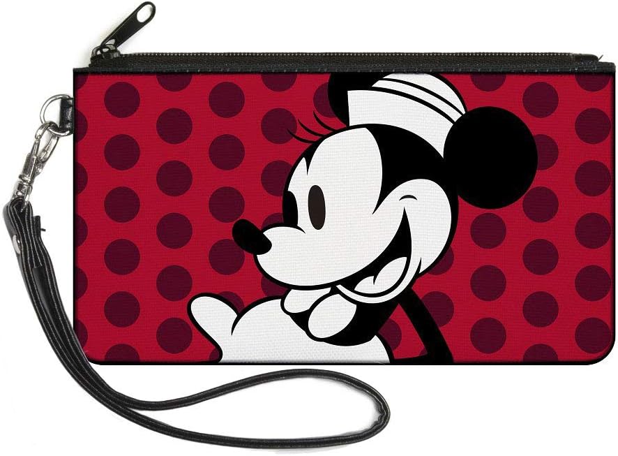 Wallet Canvas Zip Clutch Vintage Minnie Smiling Pose Close Up Dots Reds Black White