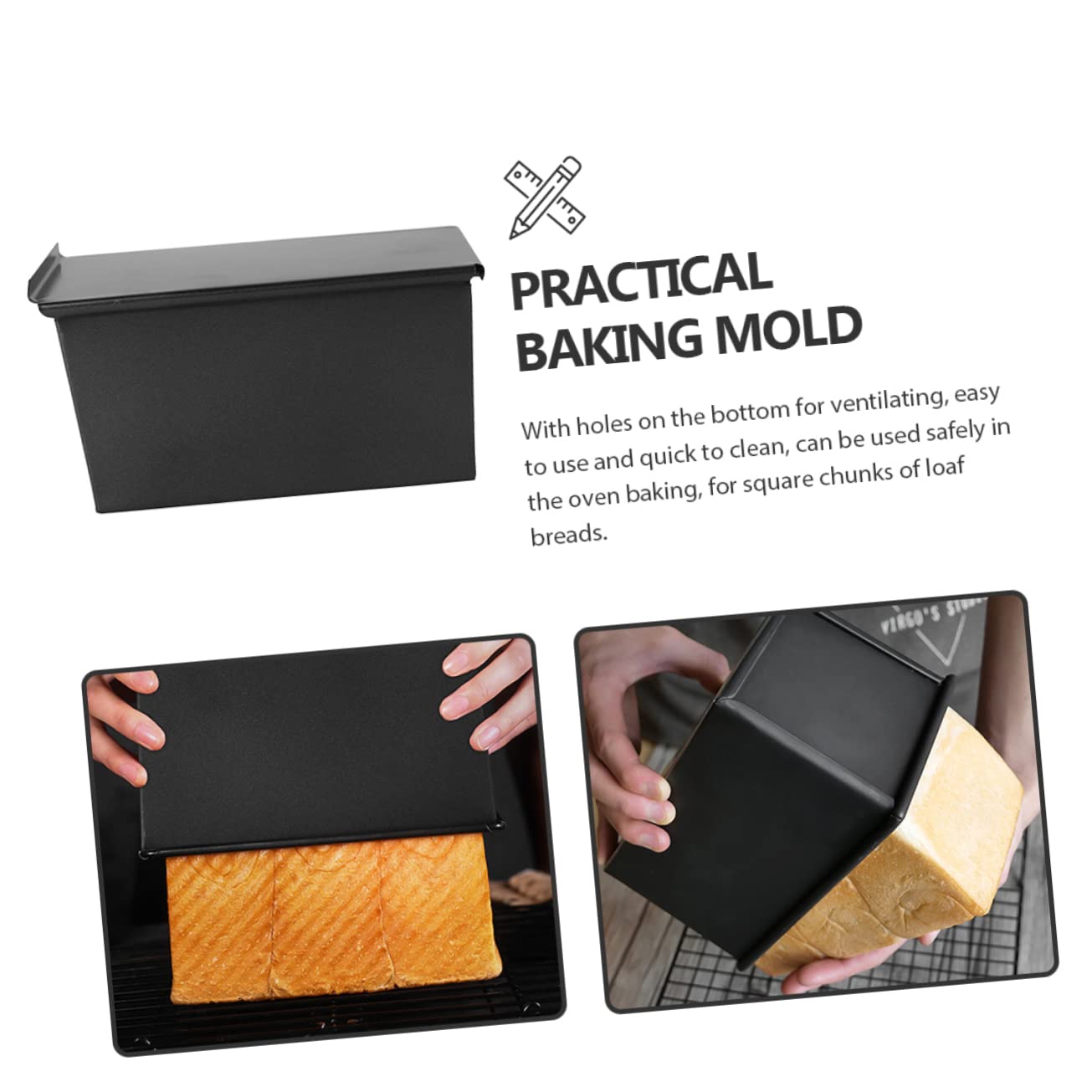 DECHOUS Brotbackform Backform zum Backen zu Hause mit Deckel Antihaftbeschichtet aus Eisen Schwarze für Toast und Kuchen für Gebäck