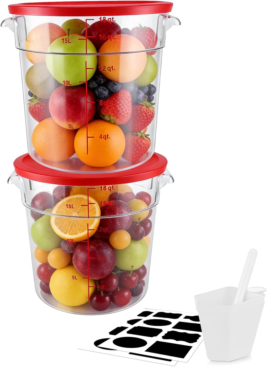 2 Pack Square Food Storage Container With Lid,12-22 Quart Commercial Storage Box With Scale & Handle,Cake Making,Dough Marinating Meat,Kitchen Supplies (Polycarbonate, Round 16 Quart)