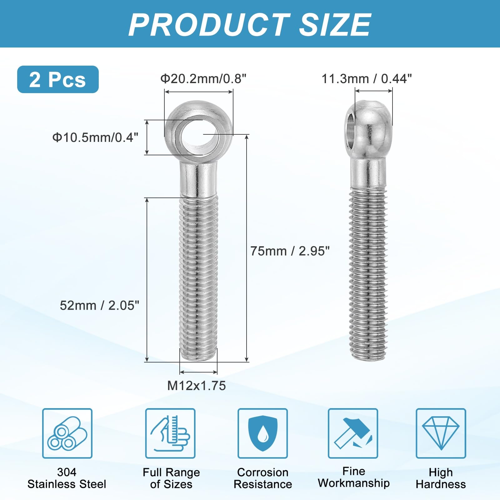 PATIKIL 2 Pcs M12x75mm Shoulder Swing Lifting Eye Bolt - Image 2