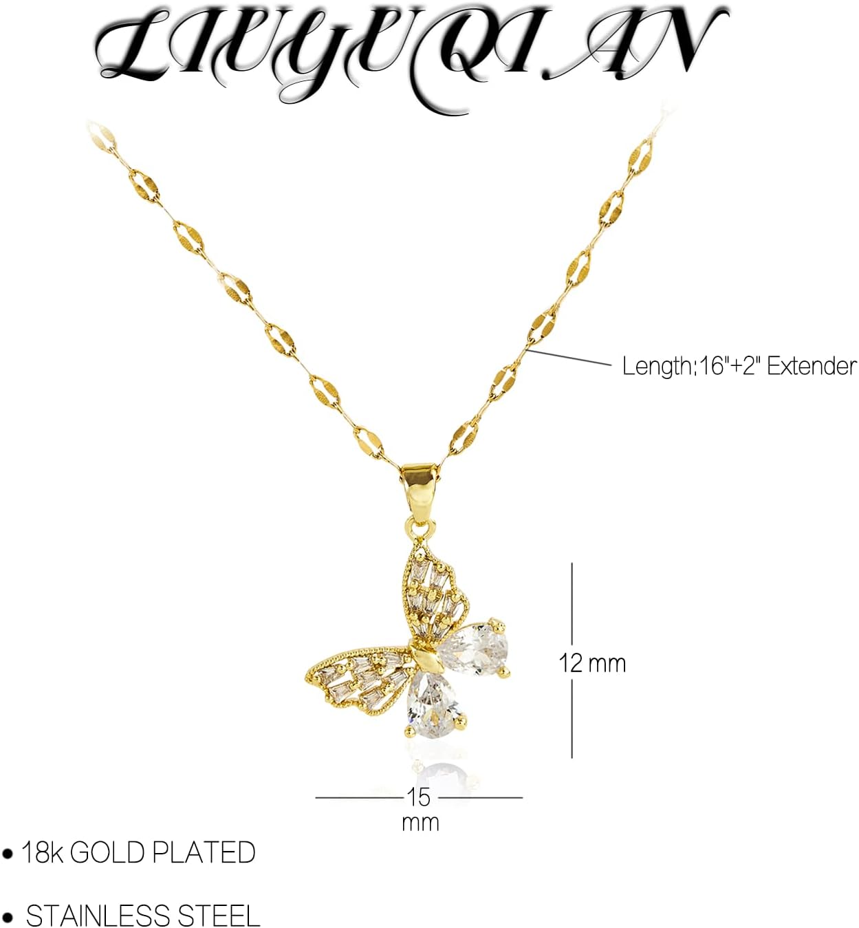 Gold Butterfly Necklace for Women - Dainty Gold Pendant Necklaces Cubic Zirconia Necklace, Butterfly Jewelry Gifts for Women, Teen Girls - Image 3