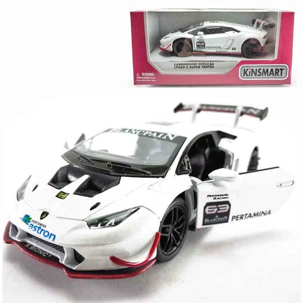 Kinsmart Die-cast Car 1:36 Lamborghini Huracan LP620-2 Super Trofeo Car White Color Model Friction Toys With Box Collection Christmas Gift