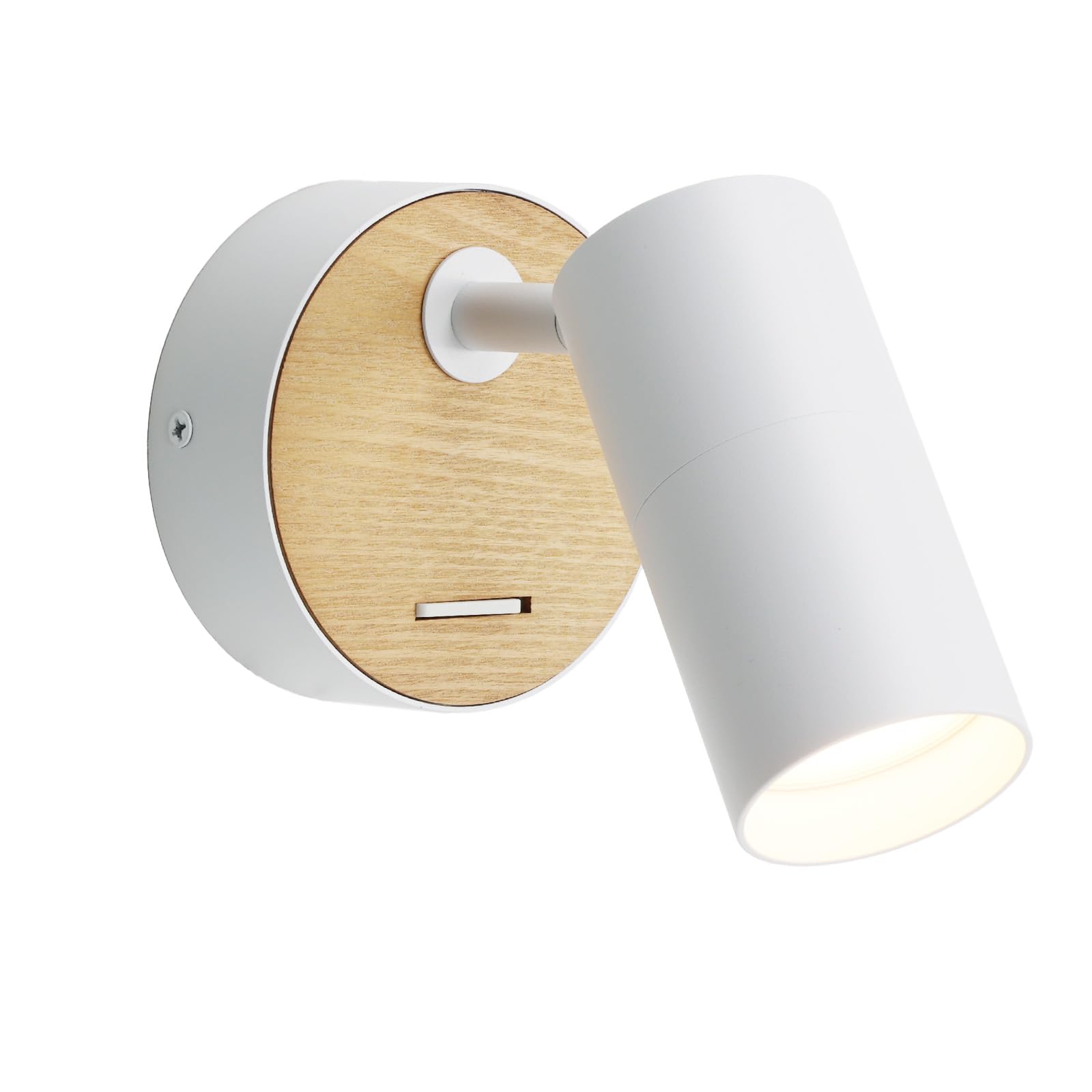 Aplique de Pared – Estilo Nórdico e Industrial Retro Blanco con Frontal de Madera Natural, Interruptor Integrado y Foco GU10 LED Orientable