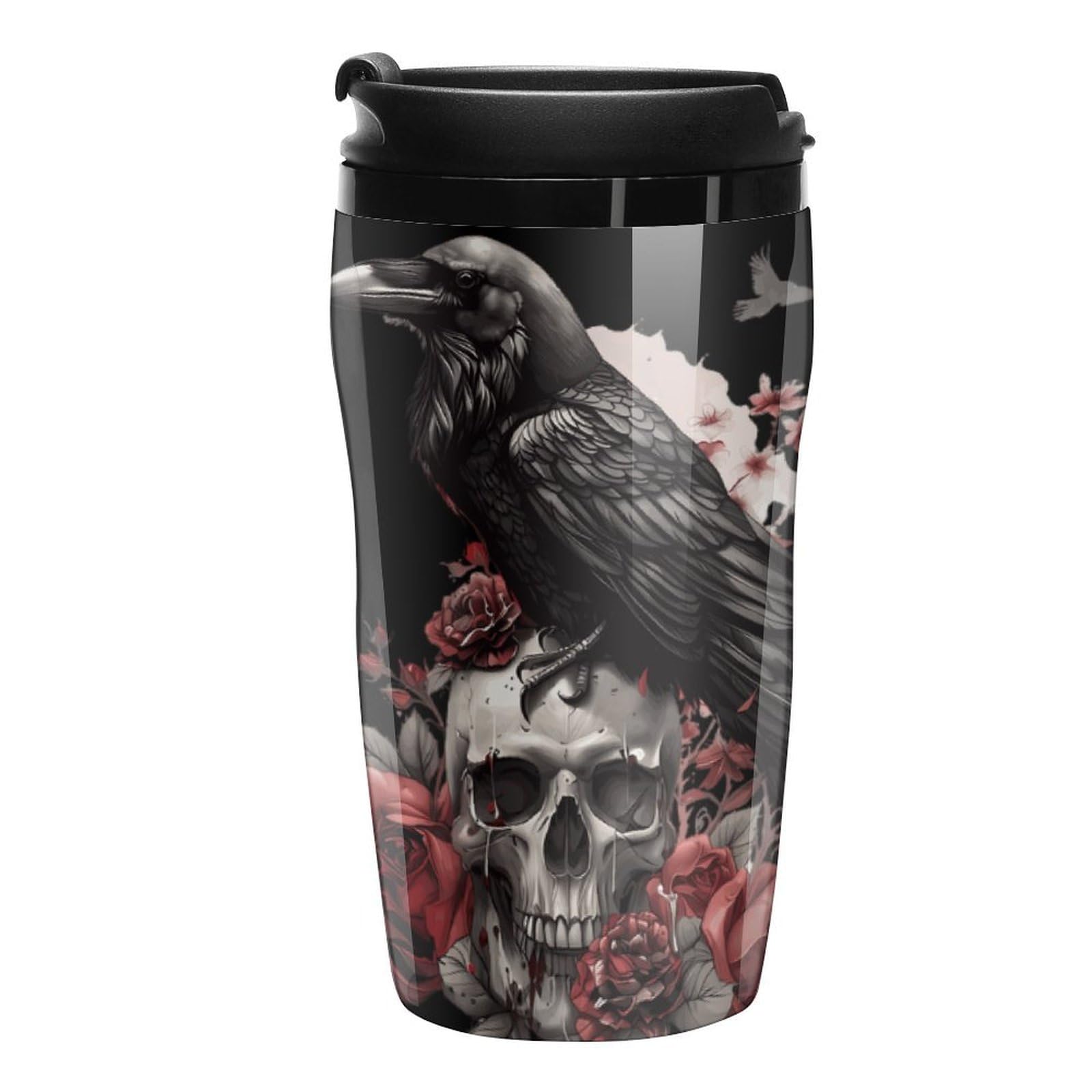 Black Raven Goth Skull Roses Coffee Mug Insulated Travel Tumbler with Lid Double Wall Cup for Home Office