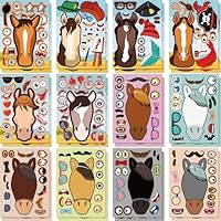 24 PCS Horse Make-a-face Sticker Sheets, Horse DIY Fantasy Animal Mix and Match Sticker for Children, Sticker Faces for Kids Party Bags Laptop Water Bottle, Kids Birthday Party Favor Supplies