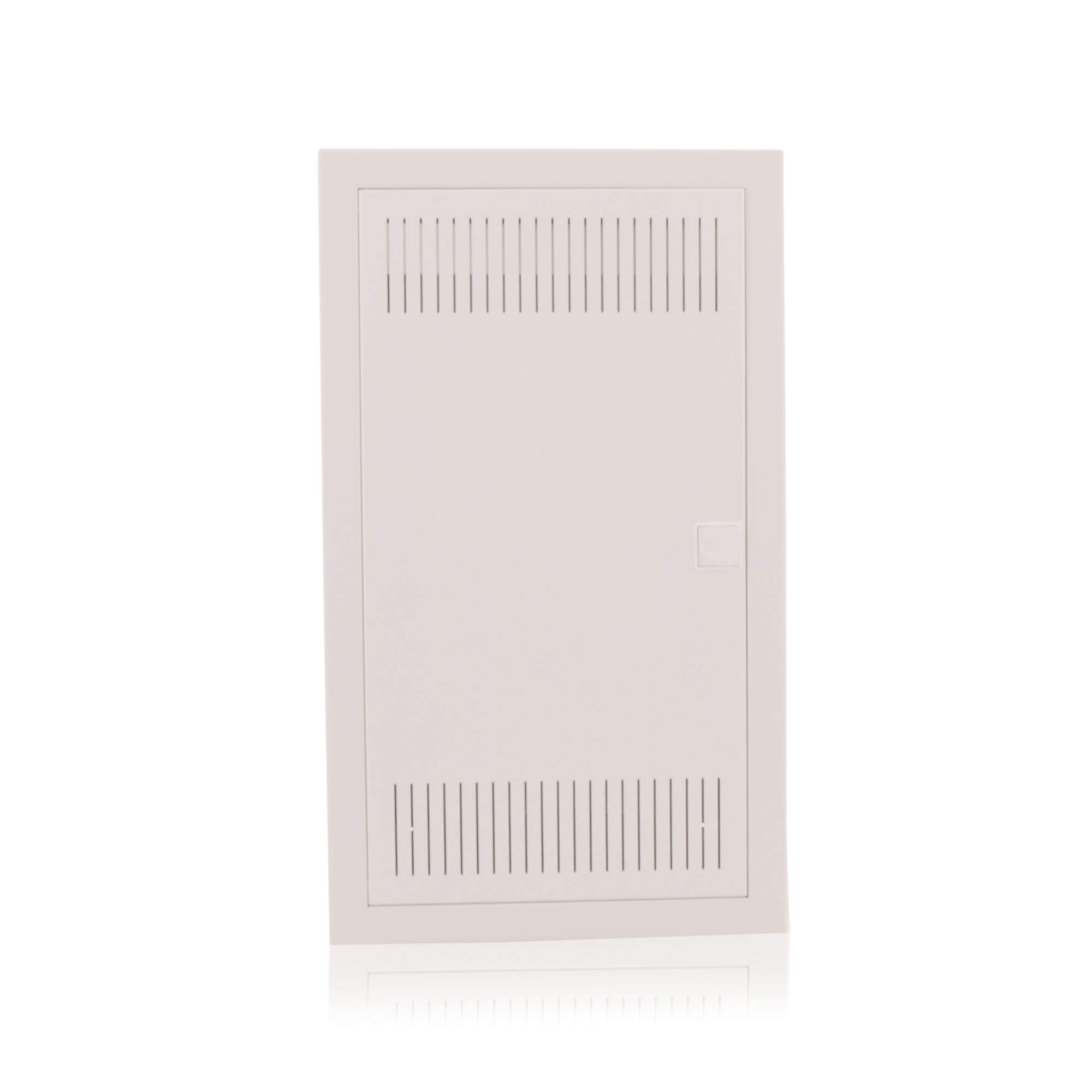 Intratec boîtier multimédia et tableau de distribution combiné encastré, IP30, 592 x 346 x 92 mm, 1 rangée, 12+2 modules, porte en acier blanc RAL 9003, répartiteur de communication
