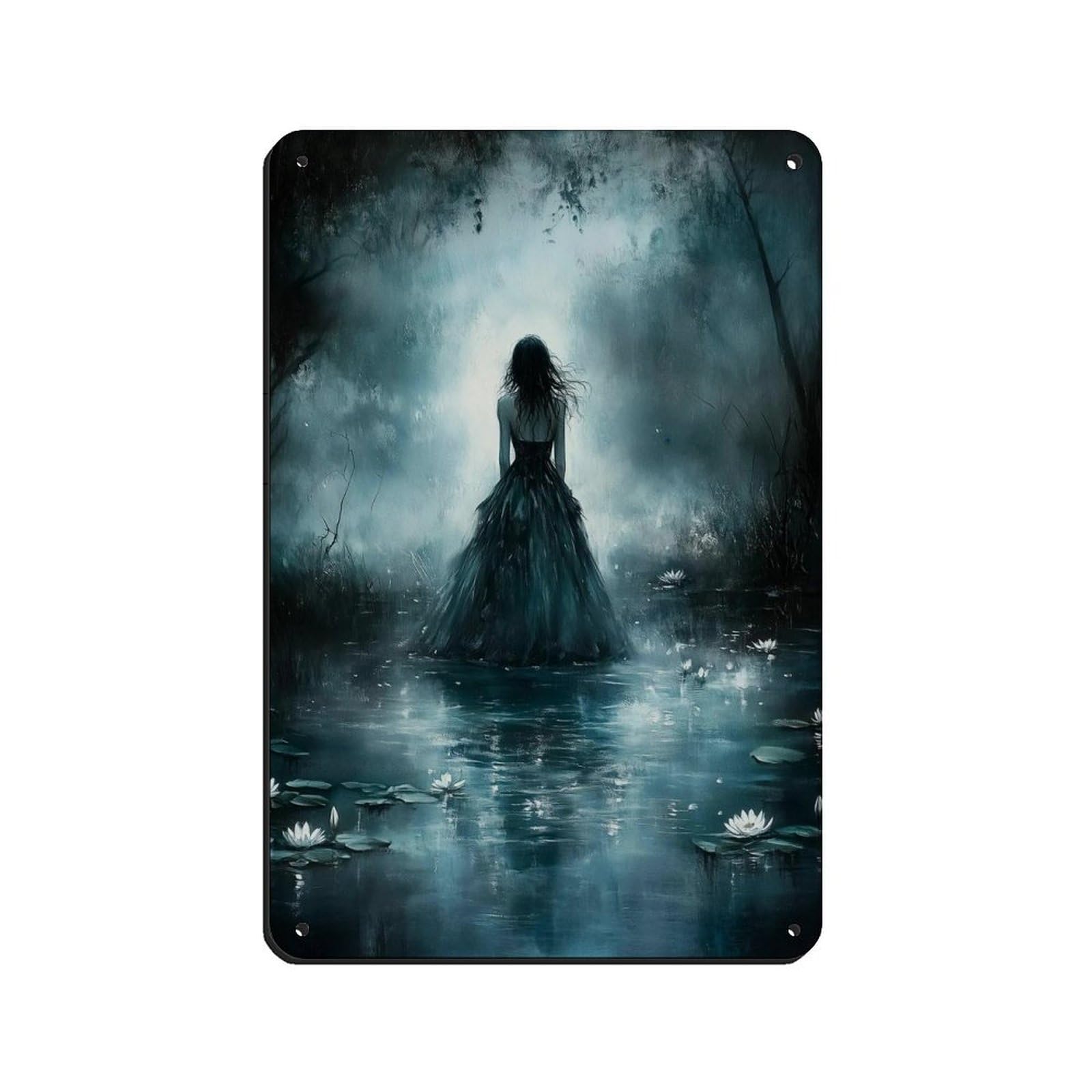 Woman Walking Into The Lake Dark Academia Retro Poster Metal Tin Sign Chic Art Retro Iron Painting Bar People Cave Cafe Family Garage Poster Wall Decoration 8x12inch(20x30cm)