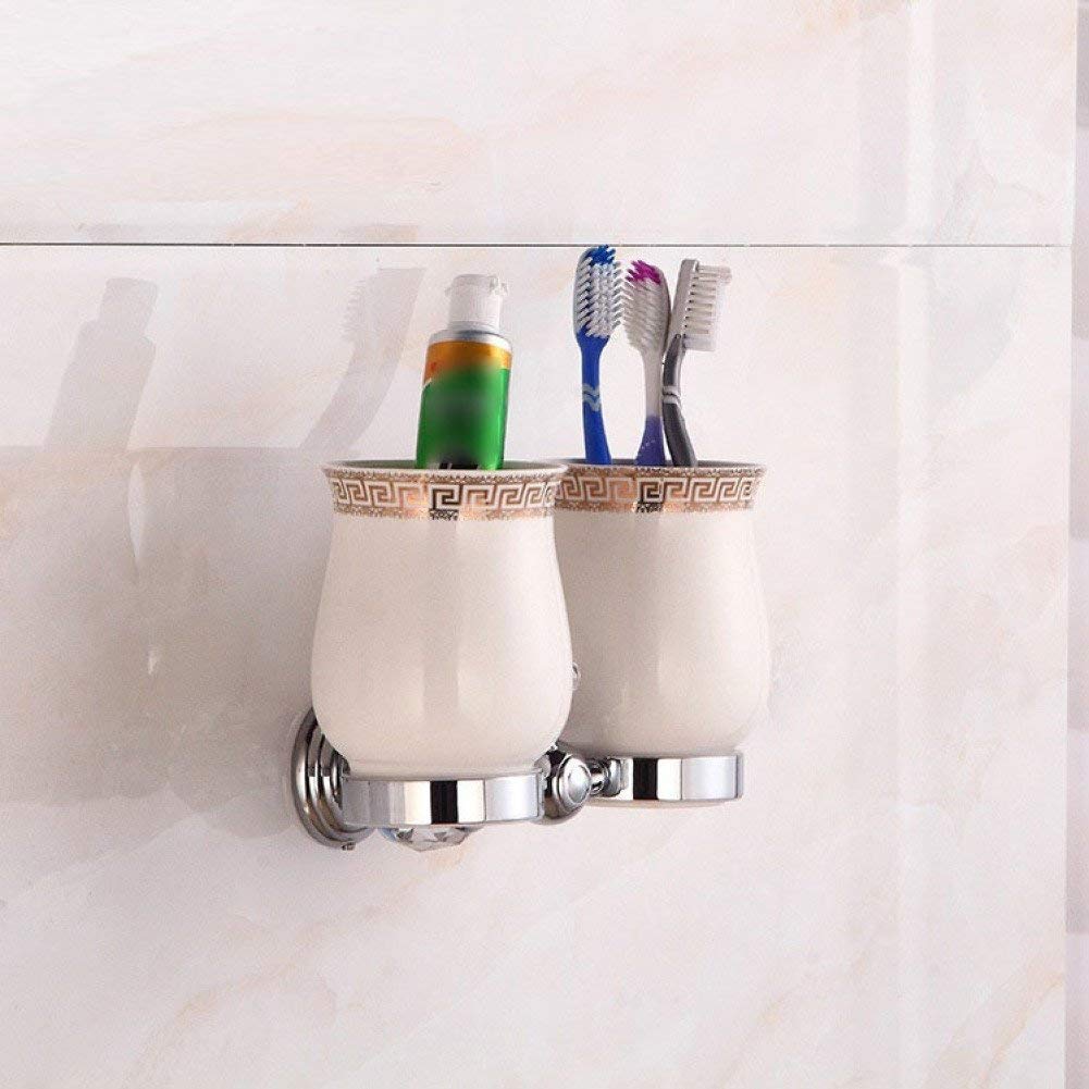 GZZ European-Style Badezimmer Wand Kristall Kupfer Halterung und Keramik Tasse Zahnputzbecher Set von High-Grade Zahnputzbecher
