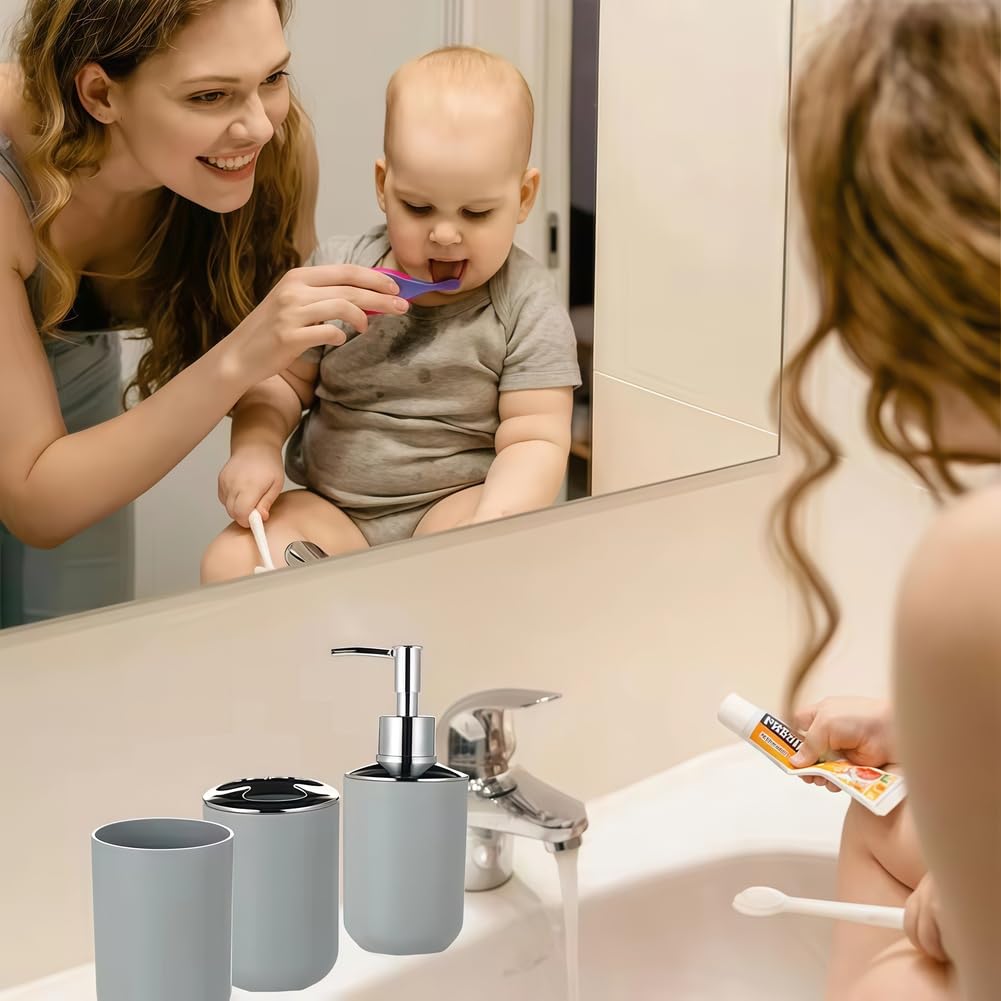 Set Completo di Accessori per il Bagno, Moderno ed Elegante - 6 pezzi, Con Dispenser Sapone, Portaspazzolino, Portasaponetta, Portascopino, Pattumiera, Tazza per Spazzolino da Denti,Verde