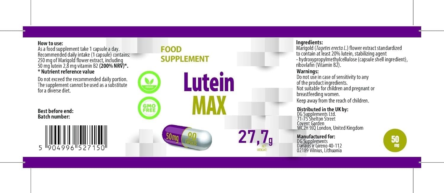 Hepatica Lutéine 50 mg avec Vitamine B2 | Extrait de Souci | 90 Gélules Véganes | Réserve 3 Mois | GMP & laboratoire indépendant