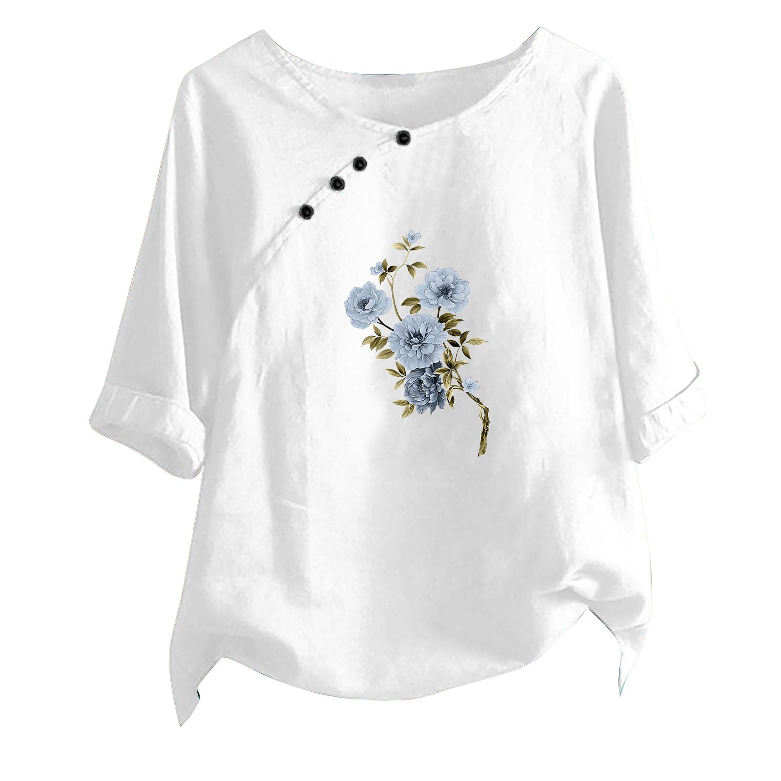 NUSGEAR Camiseta de Manga Corta Mujer 2024 Algodón y Lino Camisa Verano Moda Casual Estampado Elegante Blusa Cómodo Suelto Cuello Redondo Tops T-Shirt Original Basic tee Talla grande Ligero