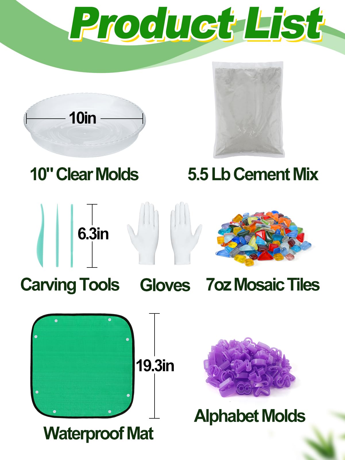 All-in-One 10in Stepping Stone Kit - Includes 5.5Lb Cement Mix, Mold, Letter & Number Stamps, Mosaics, Carving Tools, Gloves, Mat, Make Your Own Stepping Stones Outdoor for Garden Walkway Mother's Day - 5
