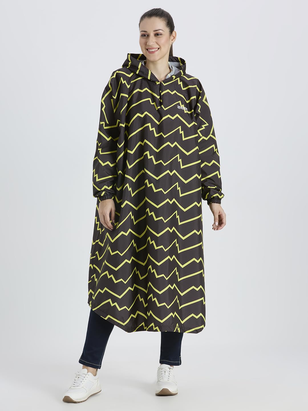 Zeel Unisex Outdoor Rain Poncho for Adult, Waterproof, Lightweight & Packable, Polyester Pullover Full Sleeves Hooded Rainwear, Raincoat for Camping, Hiking, Travelling (AZ32, Free Size) (Black)