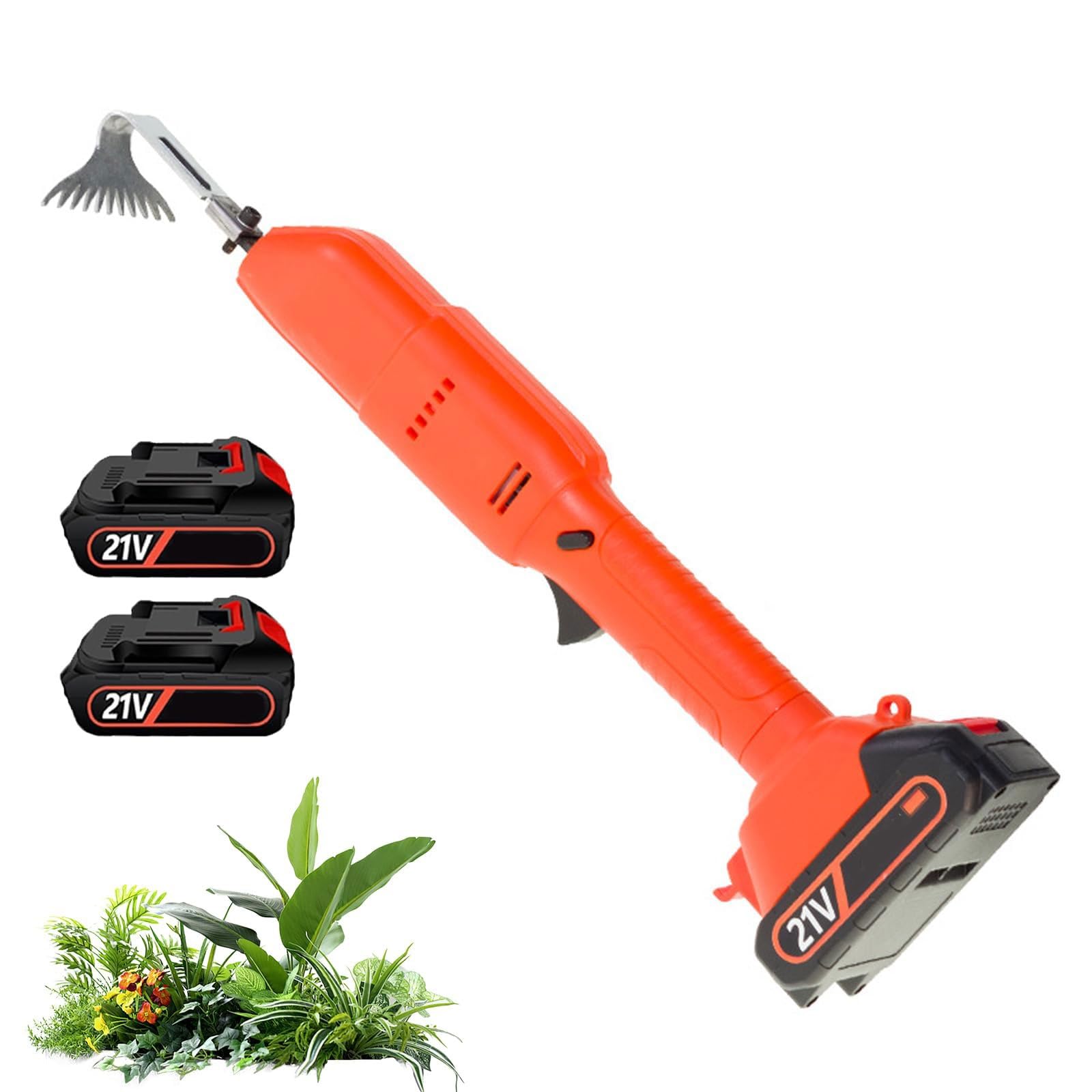 Mini cultivador eléctrico de Mano,cultivador inalámbrico, Mini azada de excavación con baterías Recargables,30 mm de Profundidad for aflojar el Suelo y desherbar en Jardines(2 Batteries)