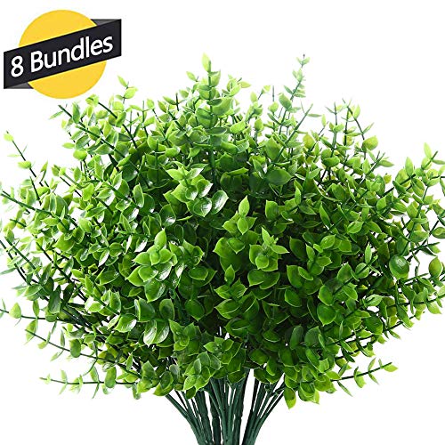 GREENRAIN 8 Bundles Artificial Grasses Outdoor Fake Grasses for Decoration UV Resistant No