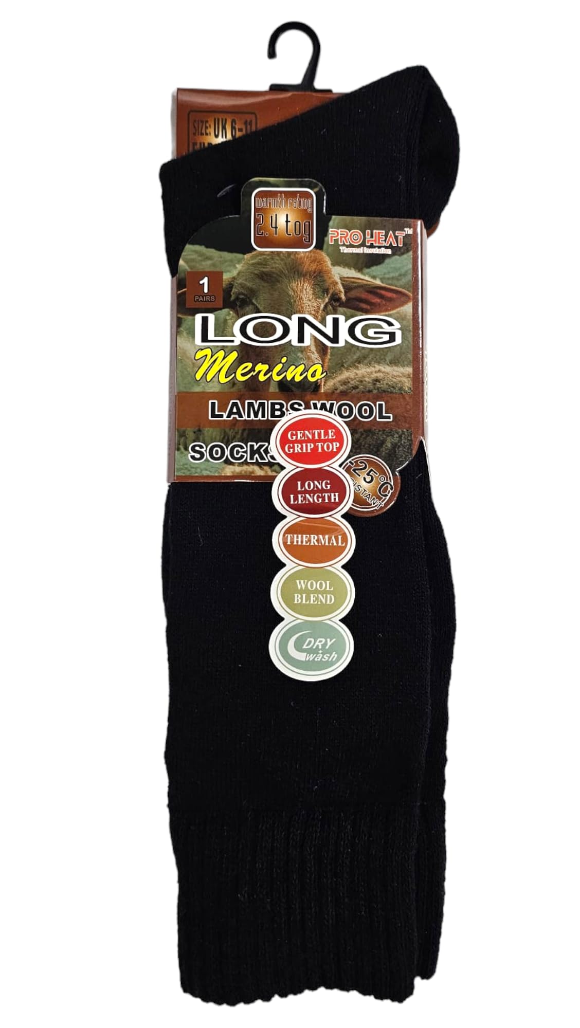 ShopMCR Mens Extra Longer Length Merino Lamb’s Wool Thermal Socks, Thick Warm Wool Rich Knee High Fisherman, Winter Boot Socks UK 6-11(Black, 1 Pair)