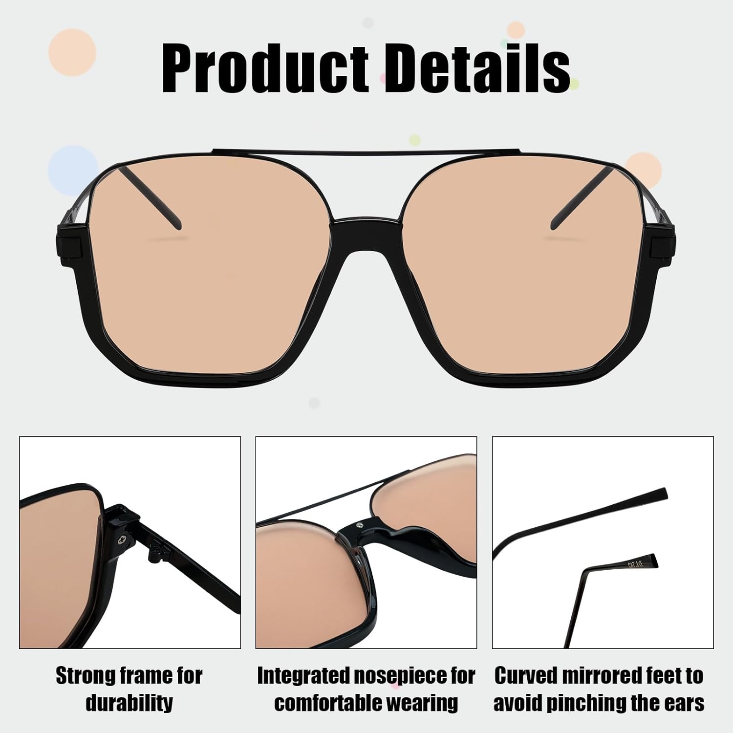 3 Pcs Retro Oversized Aviator Sunglasses for Women Men Square Semi Rimless Sun Glasses 70s Vintage Trendy Shades - Image 3