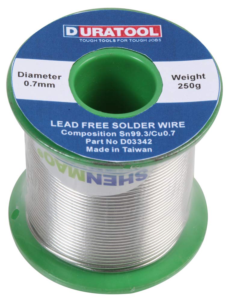 DURATOOL D03342 Lead‑Free Solder Wire – 0.7mm, 250g Spool, Sn99.3/Cu0.7 Alloy