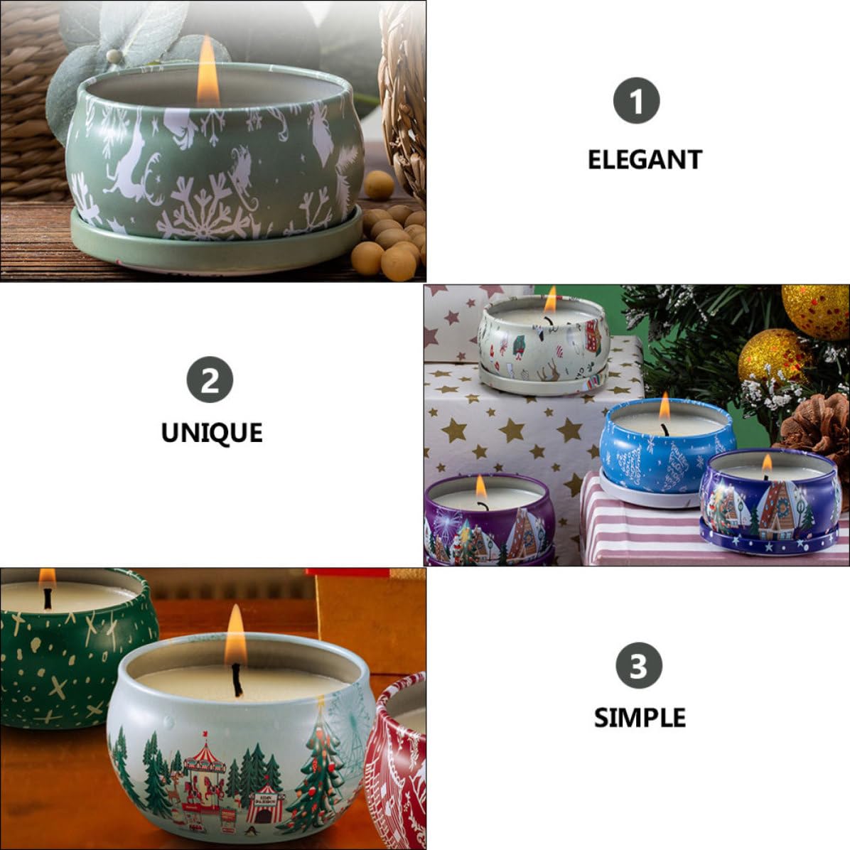 8 Stück Weihnachtsduftkerzen aus Sojawachs mit Aromatherapie Muster | Zuhause und Hochzeiten, Sauber Abbrennend, Tragbar, Längere Brenndauer