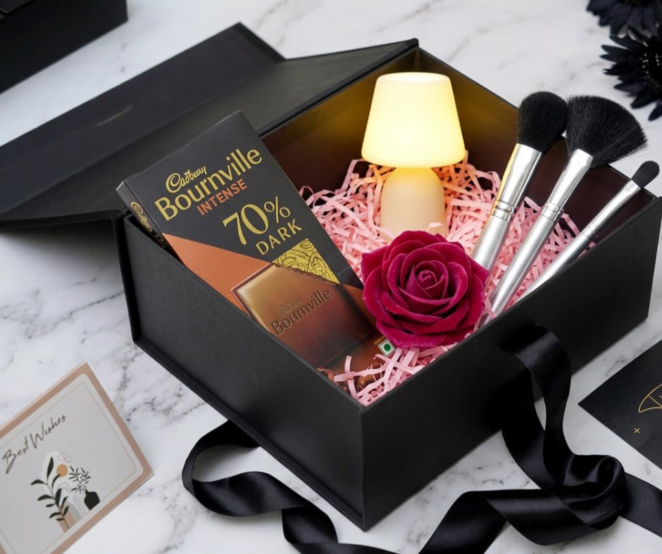 Image of Awestuffs Premium Black Gift Boxes for Gift Packaging, Reusable Decorative Gift Boxes (23 x 16 x 10 cm) for Hampers, Weddings, Birthdays, Festivals & Corporate Gifts (Pack of 1)