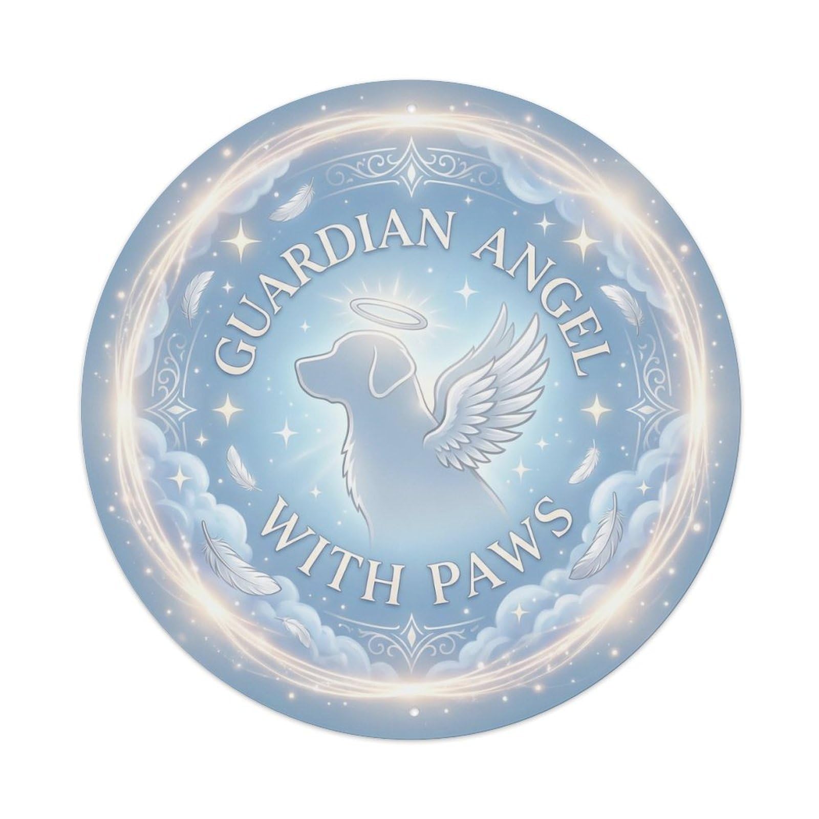 Vintage Guardian Angel With Paws Memorial Metal Tin Sign Plaque Wall Decor for Cafe, Club, Garden Round Metal Poster 8x8Inch