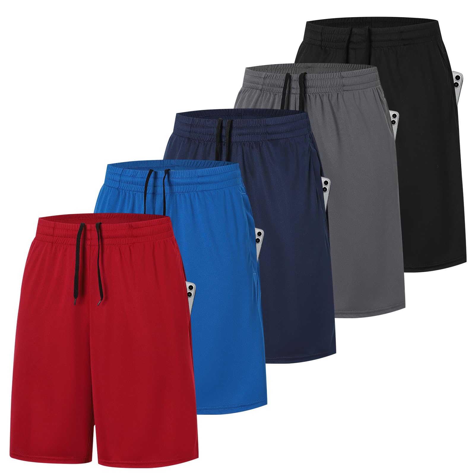 ZENGVEE Pack de 5 Shorts pour Hommes avec Poche, Respirant, à Séchage Rapide, Vêtements de Sport pour Hommes, Gymnastique, Fitness, Tennis