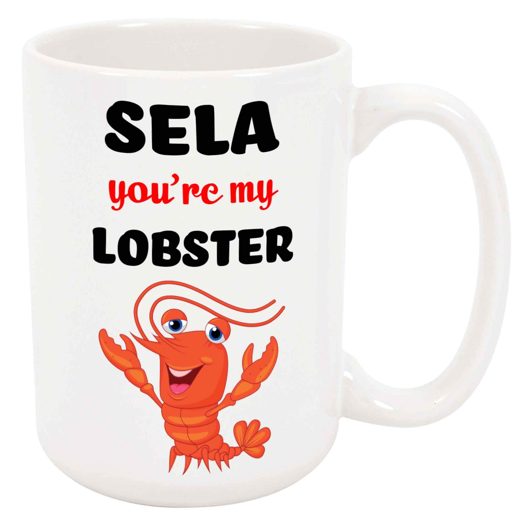 Sela Coffee Mug - Personalized Ceramic Lobster Cup with Name, Custom Mug, Customized Birthday/Christmas Gift, Holiday Present, 11 Oz