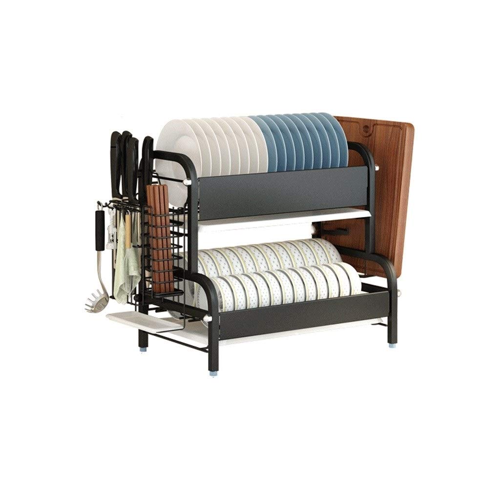 Geschirrkorb 2-Schicht-Edelstahl mit Ablaufplatte Abtropfbrett ablassen Rack-Geschirr Drying Geschirr Abtropfgestell