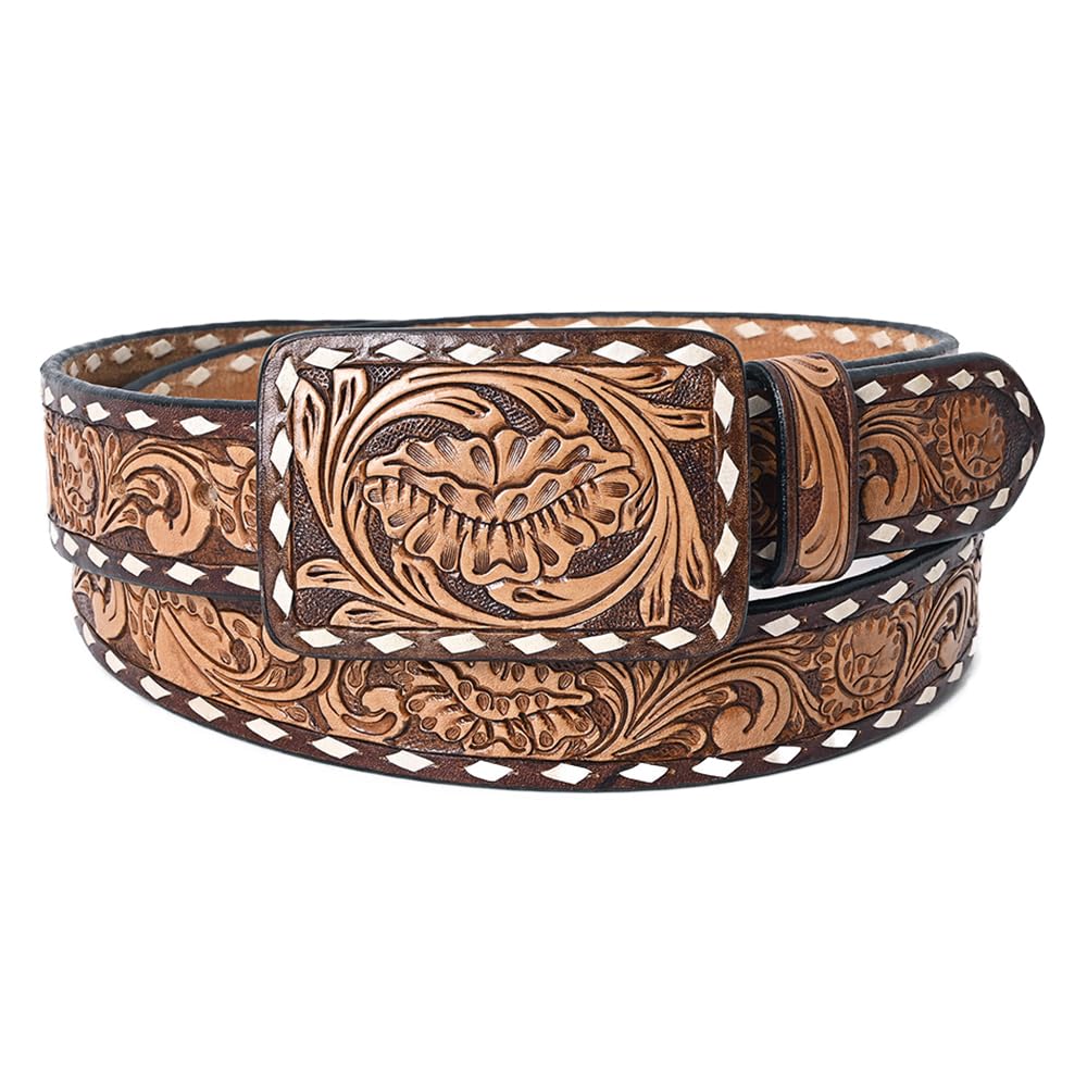 American Darling Beautifully Hand Tooled Tan Genuine American Leather Belt Men and Women Western Belt with Removable Buckle
