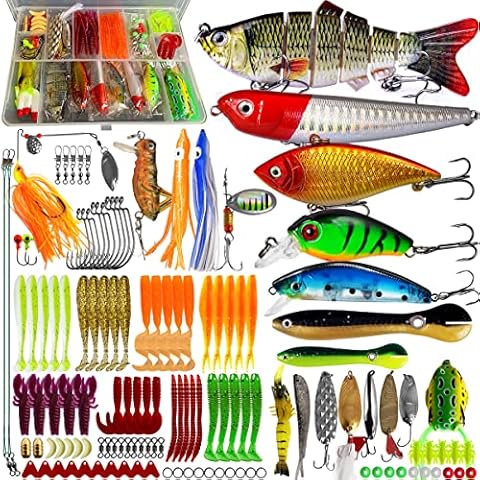 Fishing Lures Baits Kit Set Tackle Box Including Crankbaits, Spinnerbaits,Jig Hooks, Plastic Worms,Topwater Lures for Trout Bass Salmon Cover