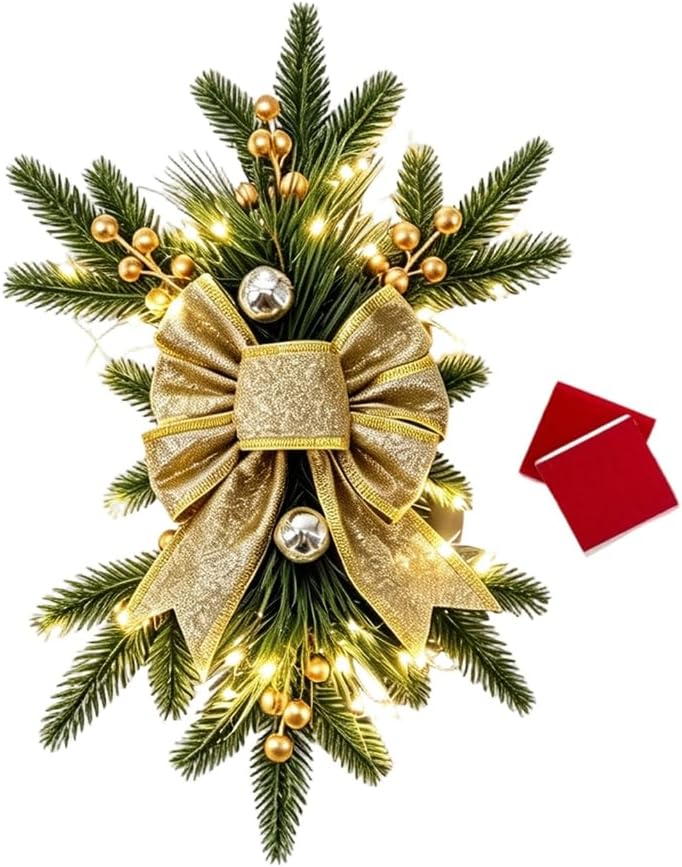 Christmas Railing Bowknot Swag with Faux Boughs and Covered Straps