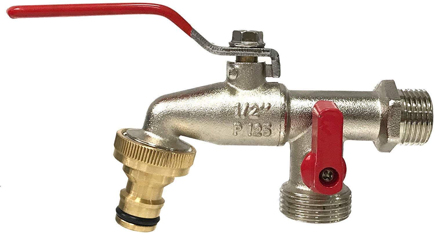 Aqua Control Riego por Goteo para Balcones-Programador C4099N + 12 Goteros Autocompensantes De 2 L/H + Microtubo De 4 Mm, Kit C4061 + G6354 Grifo de Jardín Premium de Doble Salida 1/2'' 3/4''