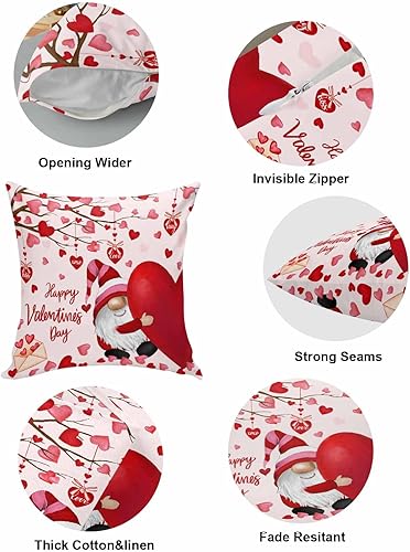 Miniatura 6 de Juego de 2 fundas de cojín cuadradas para el Día de San Valentín, 18 x 18 pulgadas, de algodón, reversibles, diseño de árbol del amor, corazón rojo,