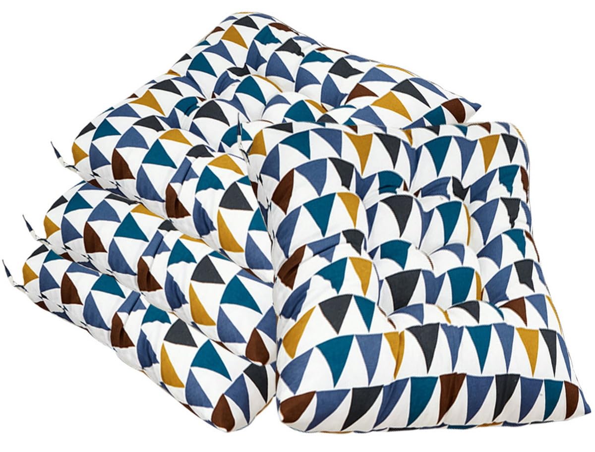 AOOPOO Set of 4 Chair Cushion Pads, Square Plaid Chairs Seat Pad for Kitchen/Dining/Garden Seat Cushions with Ties, 16" x 16" Thick Soft Comfy Seating for Indoor/Outdoor Decors (Colourful geometric)