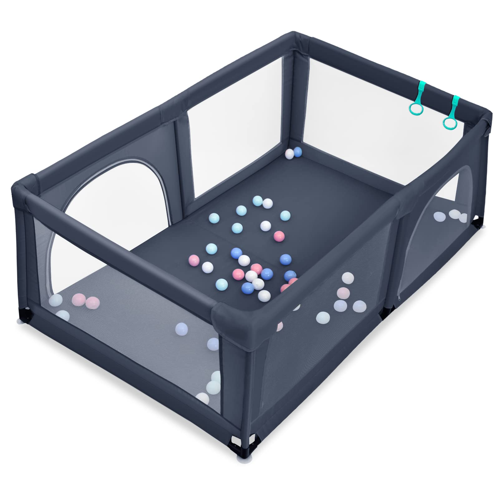LIFEZEAL Parc de Jeu pour Bébé, Parc Bébé en Oxford, Centre d'Activité Enfants avec 50 Balles, Ventouses Antidérapantes, Idéal pour Intérieur et Extérieur (190x120x69 cm, Gris foncé)