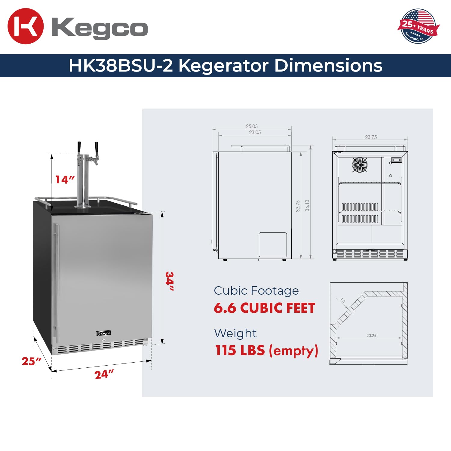 Kegco Kegerator 24" Wide Dual Tap Black/Stainless Steel Undercounter Beer Dispenser HK38BSU-2 on Fridge.com
