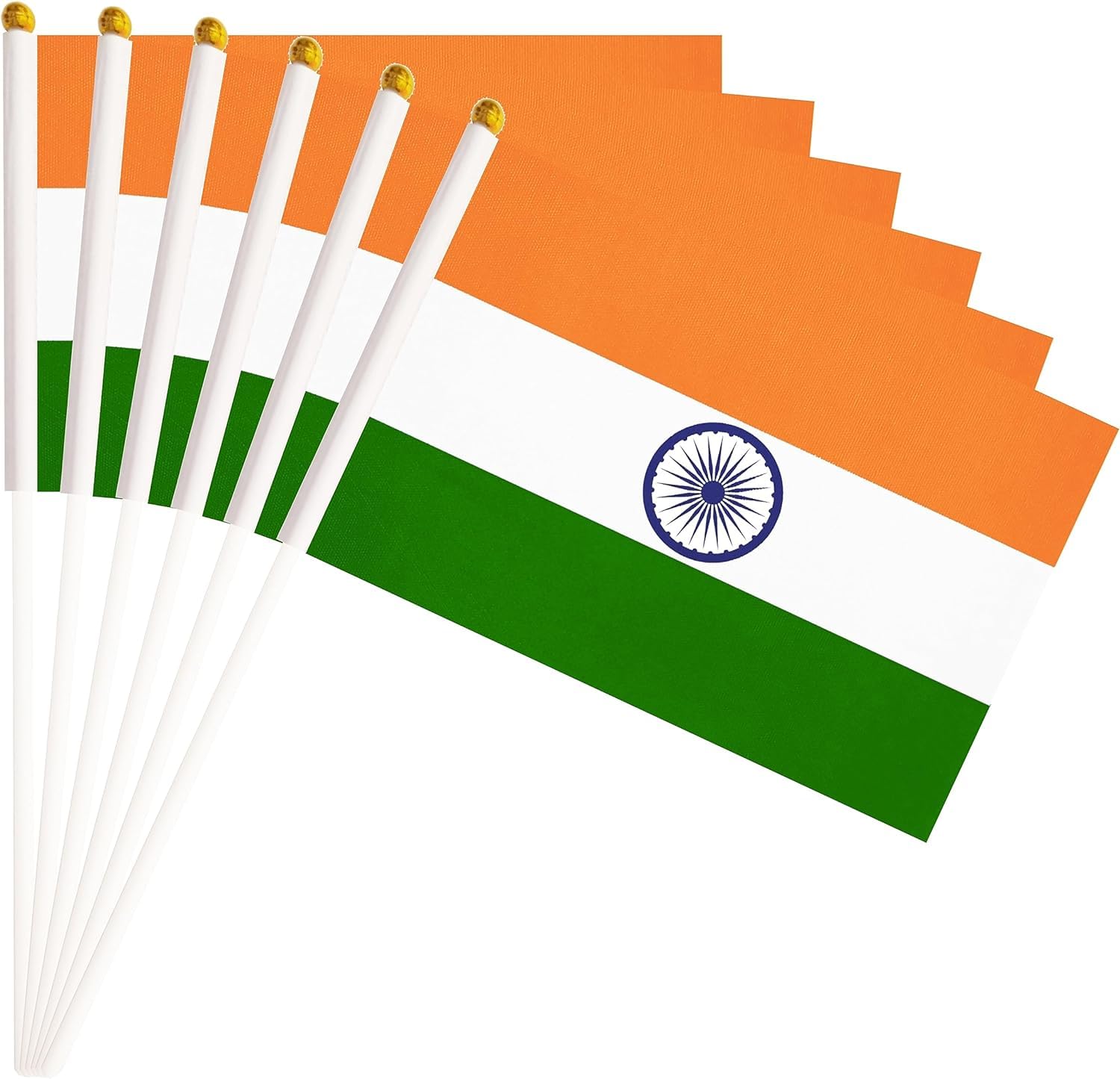 20 Pack Handheld Indian Flags with Sticks, Small Flags of India for Festivals Sports Parade Meetings Parties Decoration, Vivid Color Durable