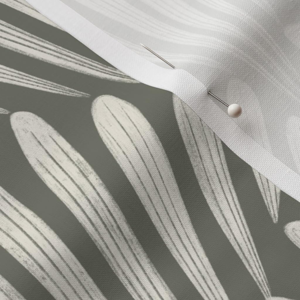 Spoonflower Fabric - Geometric Art Deco Cream Green Gray Shell Fans Traditional Olive Printed on Petal Cotton Fabric Fat Quarter - Sewing Quilting Apparel Crafts Decor