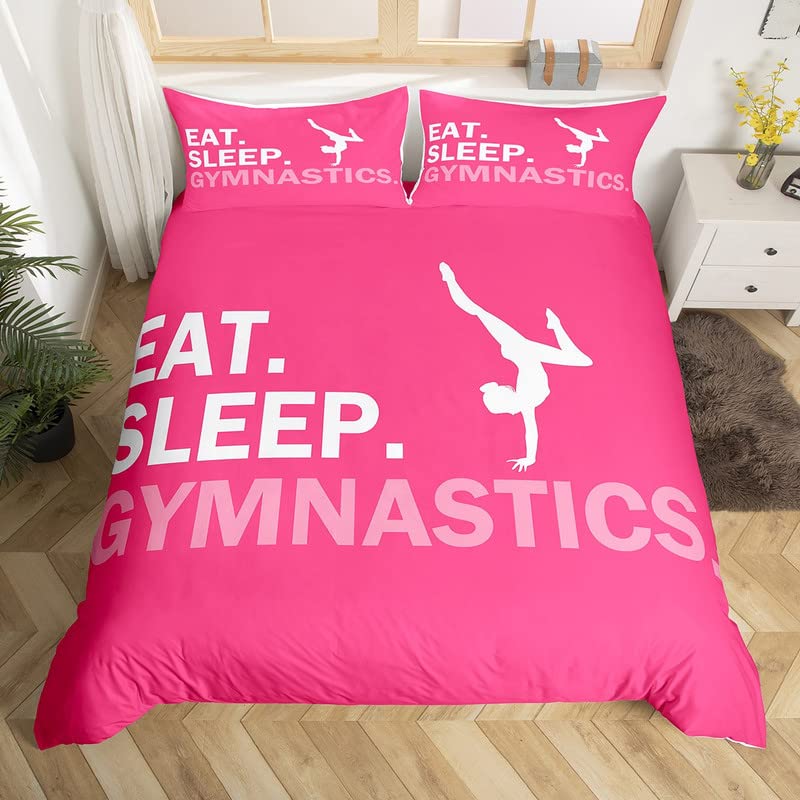 Gymnastics Duvet Cover Super King Girls Gymnastics Lovers Bedding Set for Kids Women Ultra Soft Sports Comforter Cover Set Girly Pink Bedspread Cover Bedclothes Zipper — image 1