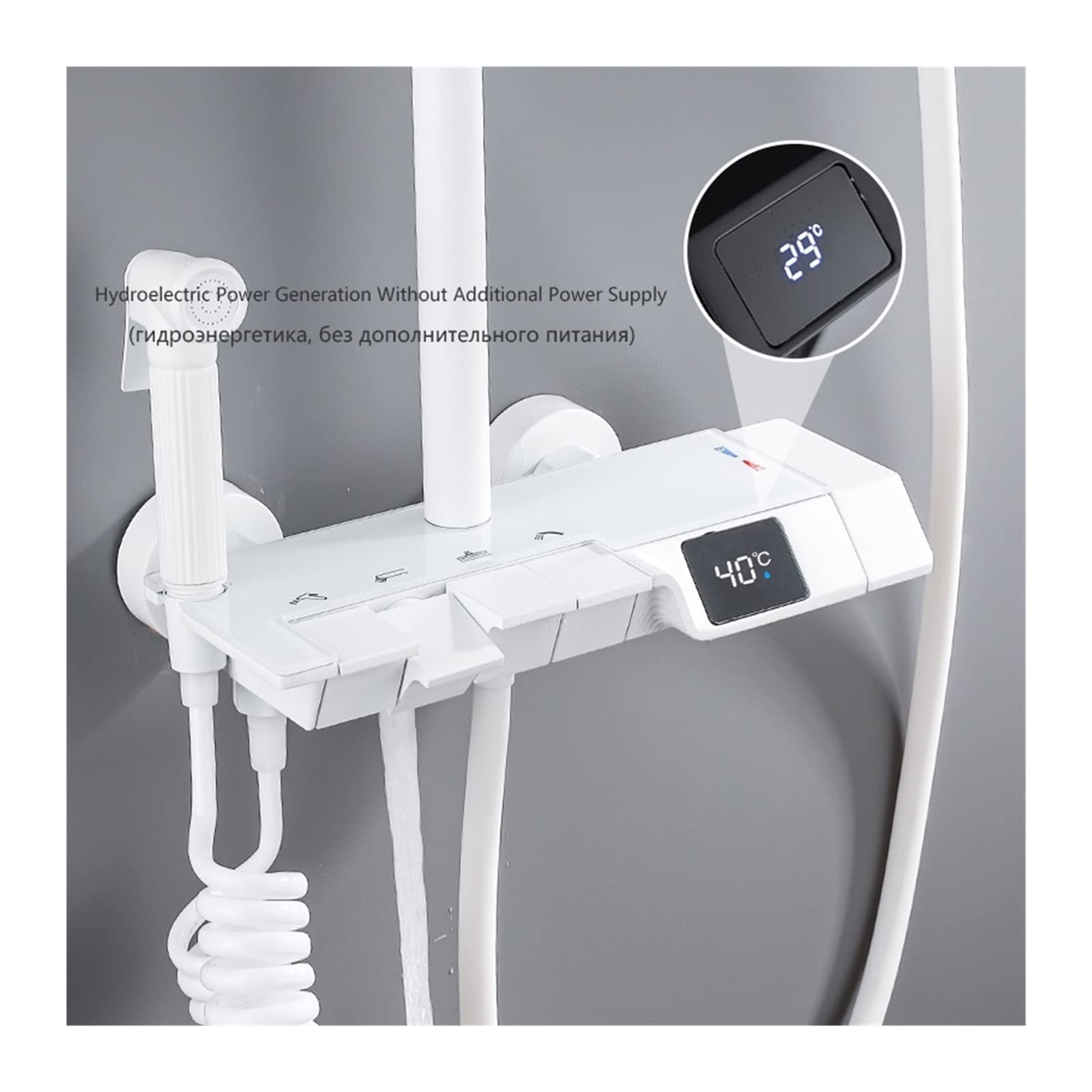 Sistema de ducha grifo de ducha digital con pantalla digital para baño, grifo de ducha de lluvia, grifo de bidé de 25 C/30 cm, regadera, aspersor
