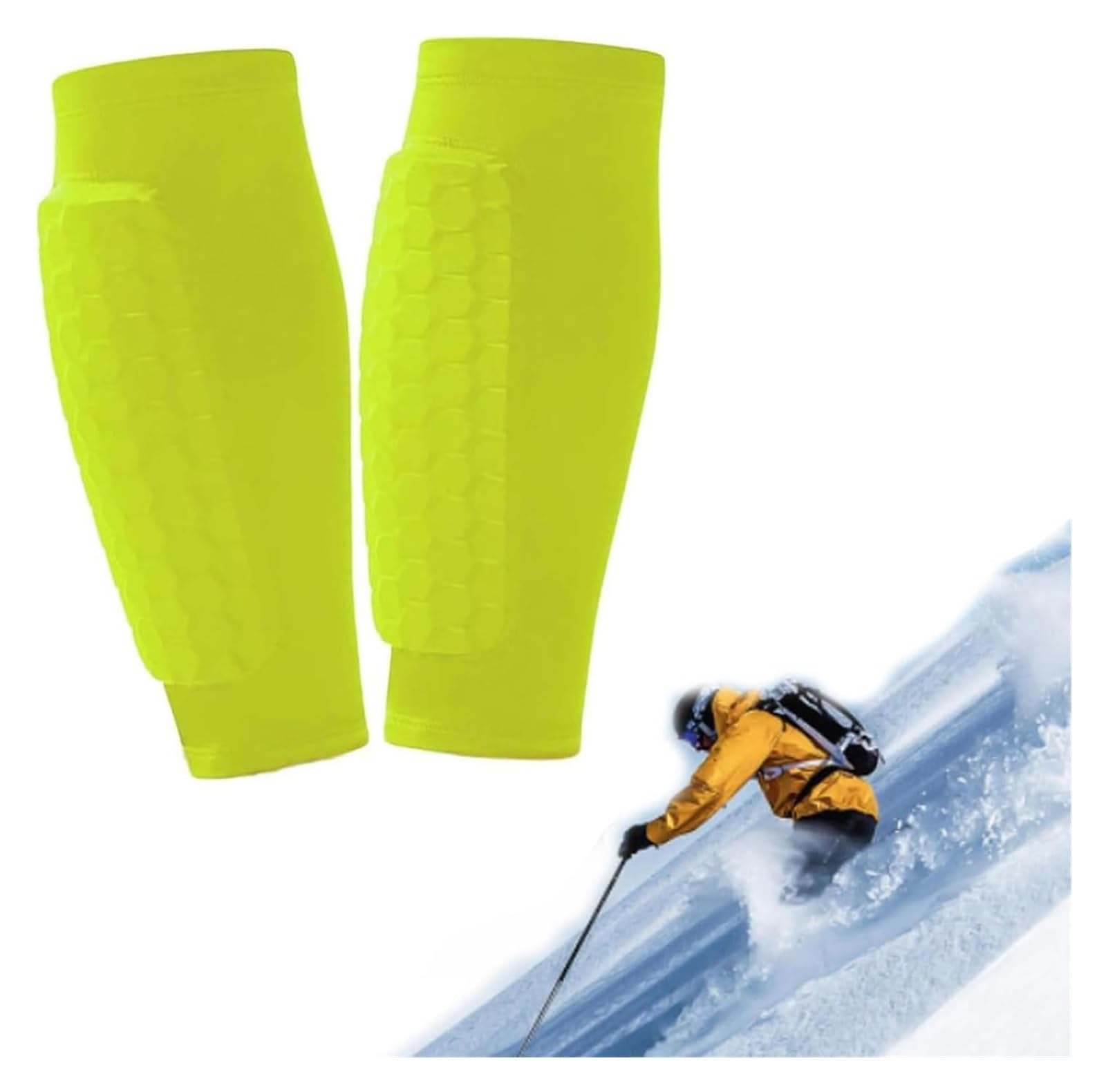 2026 New Skiing Shin Guards Pads Socks,Calf Compression Sleeve With Honeycomb Pads,Breathable Elastic Anti-Collision For Skiing & Snowboarding(Green,L)