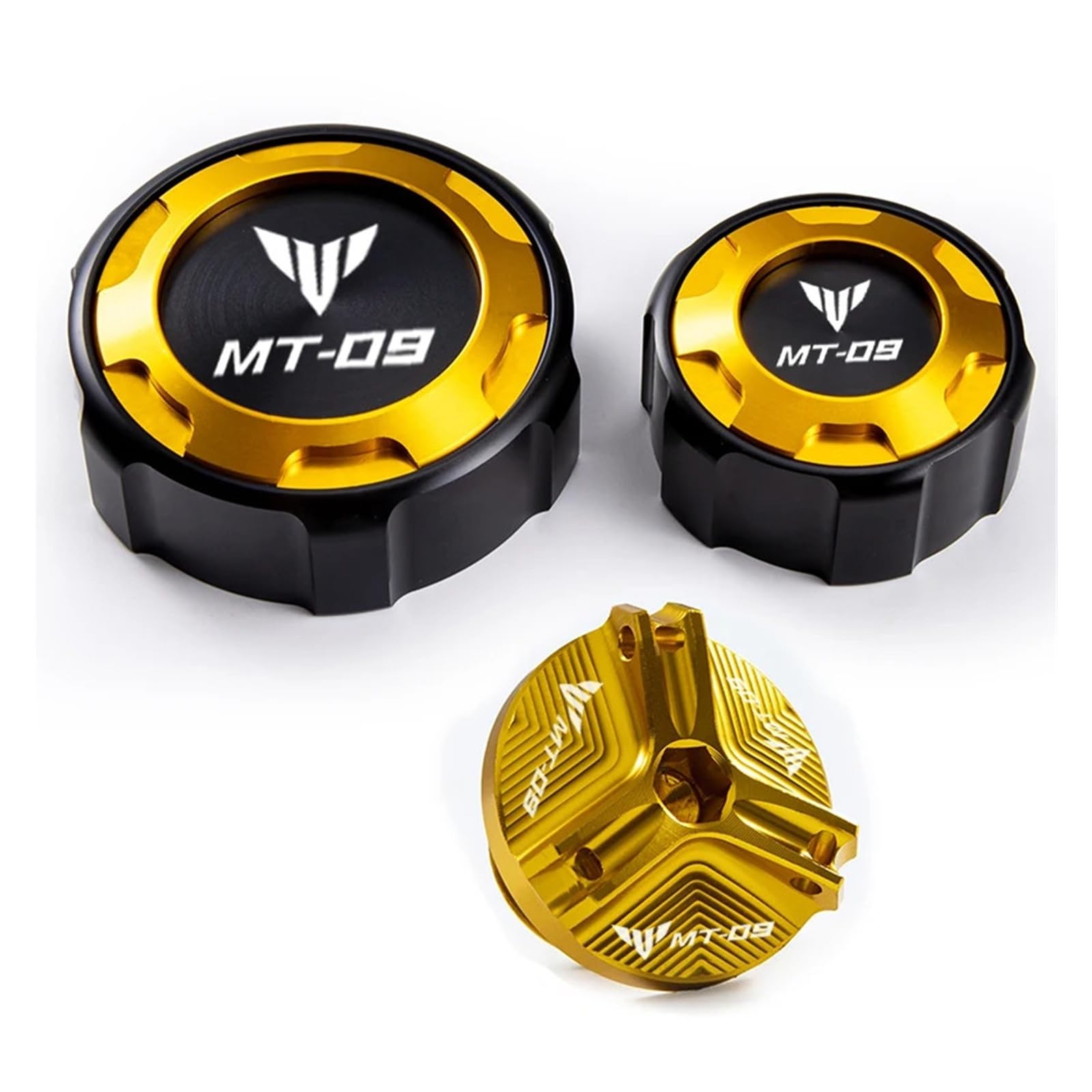 Passend for Yamaha MT 09 MT-09 Mt09 Sp 2021–2024. Motorradzubehör, CNC-Bremsflüssigkeitsdeckel vorne und hinten, Schutz und Öleinfülldeckel(A Set Gold)
