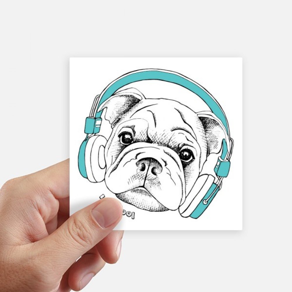 Autocollant Casque Musique Vitalité Dog carré 10 cm pour personnaliser vos objets sans laisser de traces