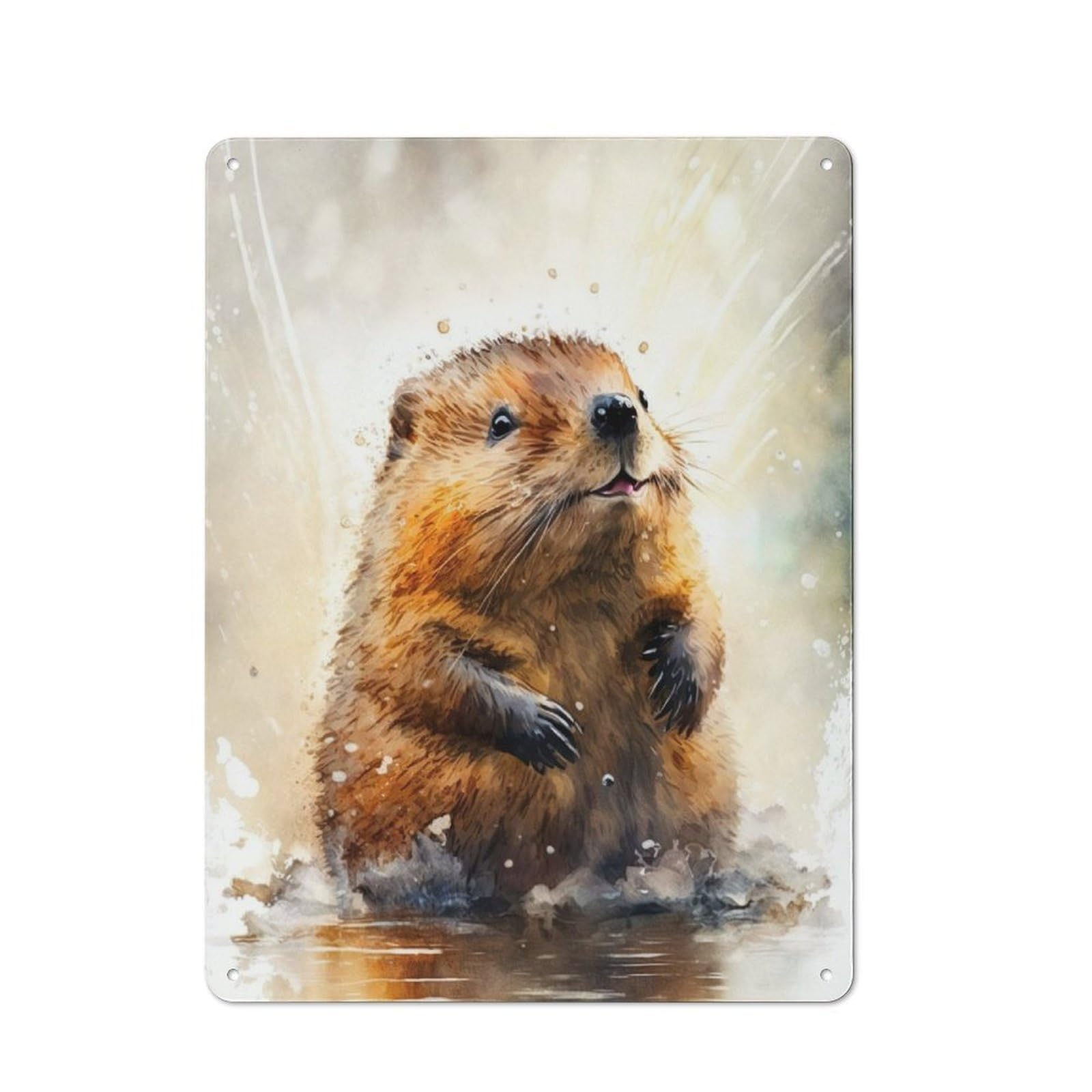 Creative Beaver Watercolor Drawing Office Metal Sign 40x30cm, Study Room Decor for Workspace, Cafe, Shop Or Desk Area