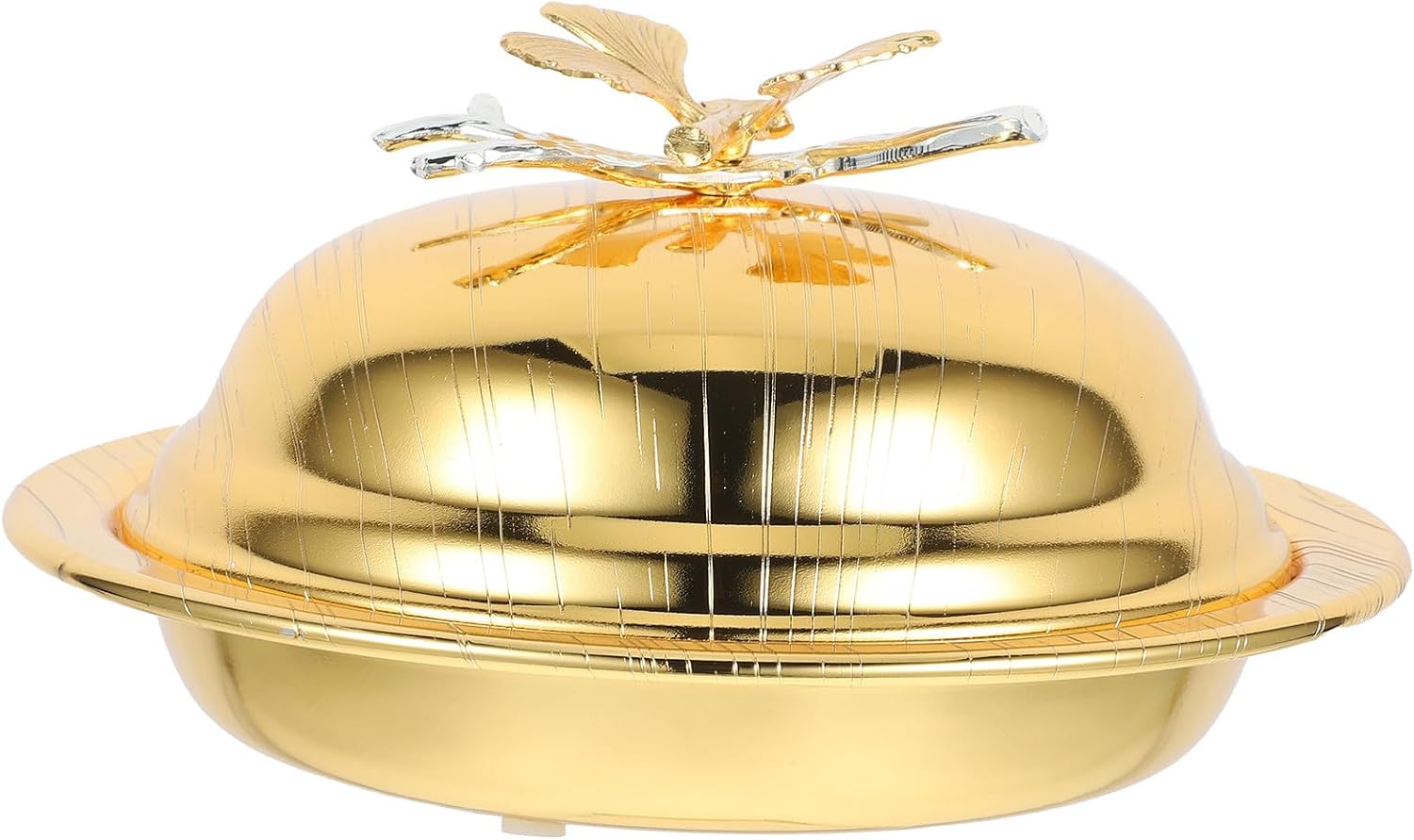 Toyvian Metal Butter Tray with Lid 6.5-inch round Metal Serving Dish Gold Color for Kitchen and Restaurant Use
