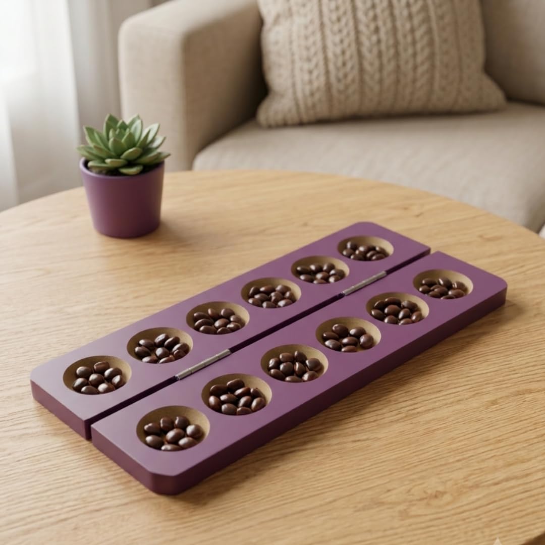 Mahiyash Multiple Colour Plywood Finish Wooden Pallanguli | Mancala Plywood Board Game | Vamana Guntalu | Pachikalu Pasa | Ali Guli Mane with 70 + Tamarind Seeds for Kids Gaming (14 Pits Fish Type)-image-46