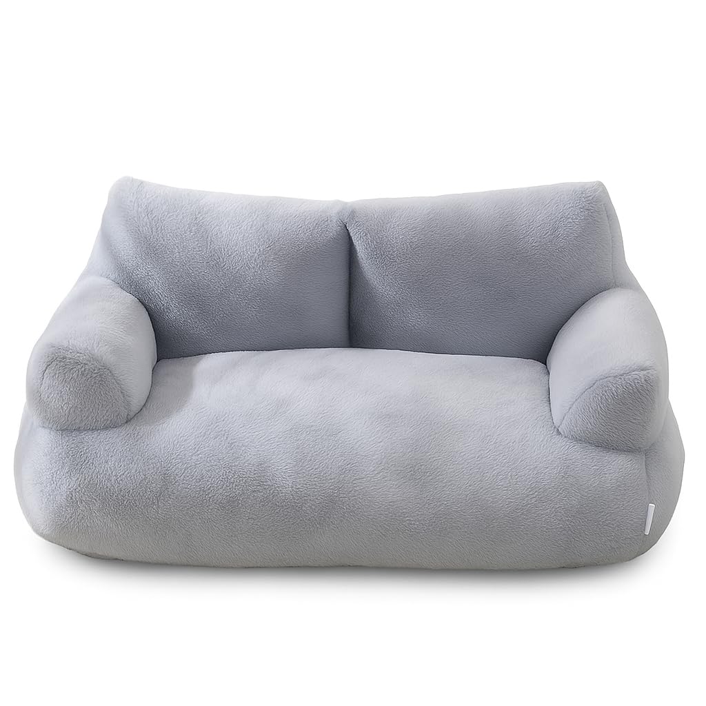 GA COMMUNICATIONS Pet Couch Sofa Bed – 66 × 48 × 33 cm, Washable Cover, Non-Slip Base, Raised Bolstered Sides – Sofa Style Bed for Small & Medium Cats & Dogs (up to 7 kg) (Charcoal)