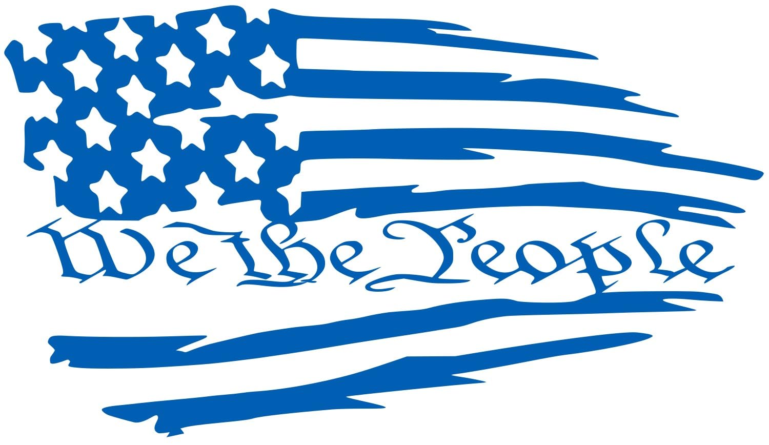 Tattered American Flag - We The People Decal Sticker Vinyl Graphics for Cars Trucks SUV Motorcycles Windows|Azure Blue|7.5 X 4.2 inch