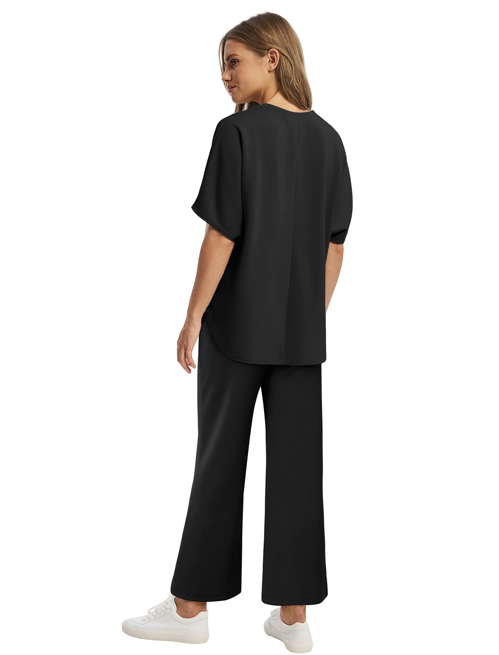 Desol Tenue d'été 2 pièces pour femme, ensemble de survêtement à manches courtes et pantalon de jogging, pantalon capri à jambes larges pour les loisirs, la maison et les voyages