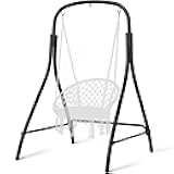 Hammock Chair Stand, Heavy-Duty Steel Hammock Stand, 400 lbs Capacity, Adjustable Height, Dual-use Swing Stand for Outdoor Indoor, Hammock Chair not Included, Black